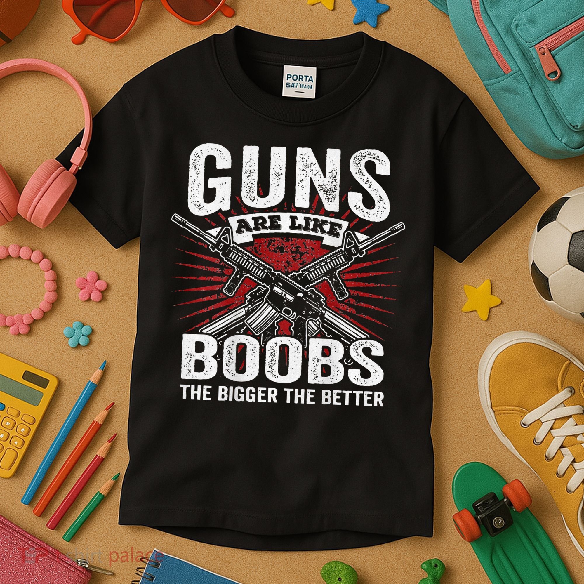 Guns Are Like Boobs Bigger Funny Gun Joke Kids T-Shirt