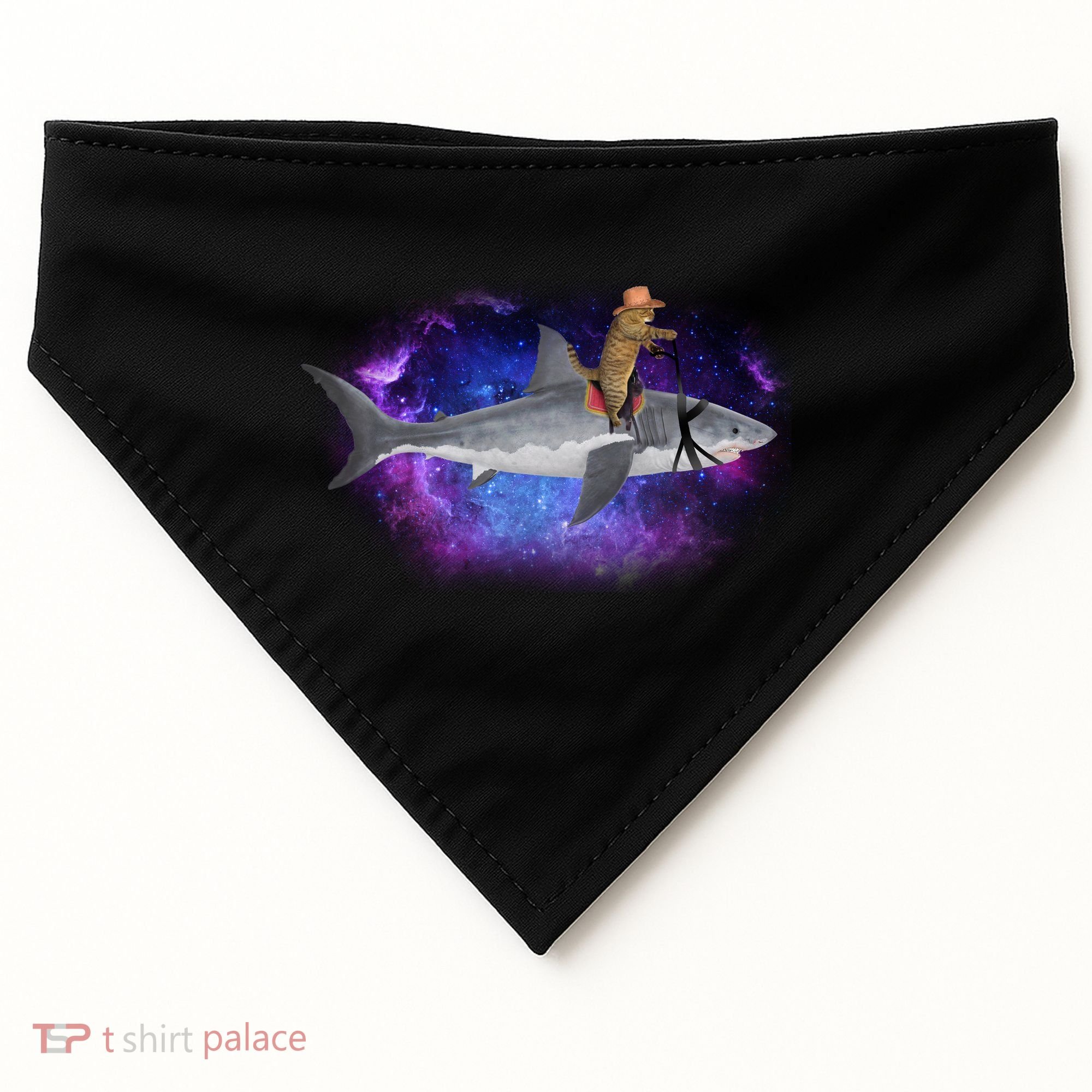Galaxy Cat Riding Shark USA-Made Doggie Bandana