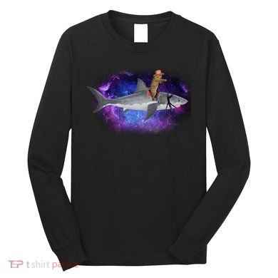 Galaxy Cat Riding Shark Long Sleeve Shirt