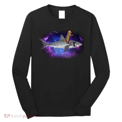 Galaxy Cat Riding Shark Long Sleeve Shirt