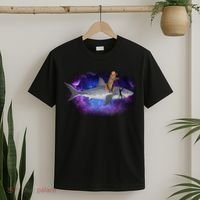 Galaxy Cat Riding Shark T-Shirt thumb 2