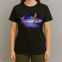 Galaxy Cat Riding Shark T-Shirt thumb 4