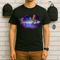Galaxy Cat Riding Shark T-Shirt thumb 6