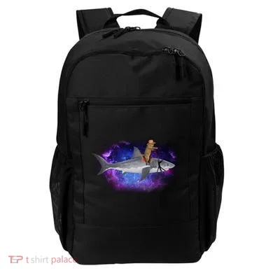 Galaxy Cat Riding Shark Backpack