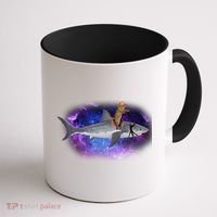 Galaxy Cat Riding Shark Coffee Mug thumb 1