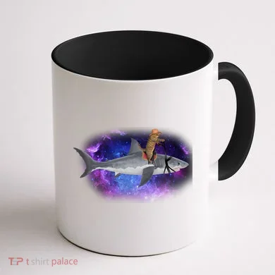 Galaxy Cat Riding Shark Coffee Mug back