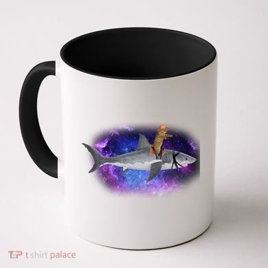Galaxy Cat Riding Shark Coffee Mug