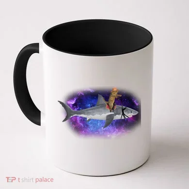 Galaxy Cat Riding Shark Coffee Mug