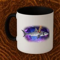 Galaxy Cat Riding Shark Coffee Mug thumb 2
