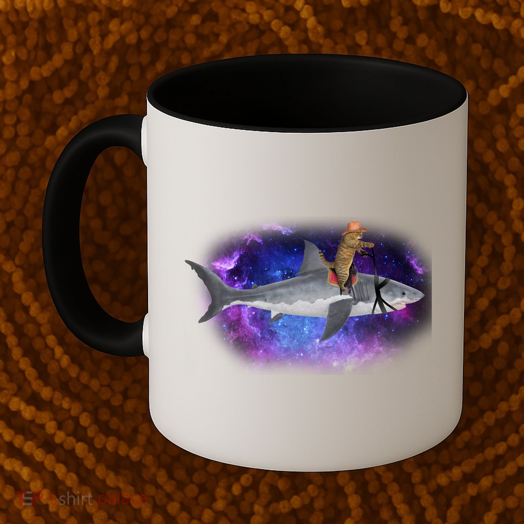 Galaxy Cat Riding Shark Coffee Mug