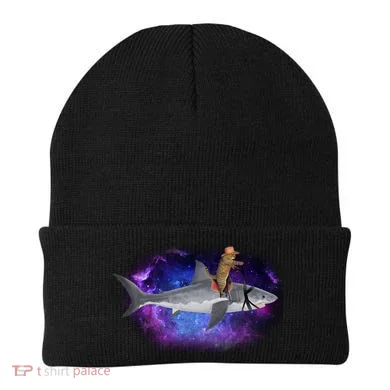 Galaxy Cat Riding Shark Beanie