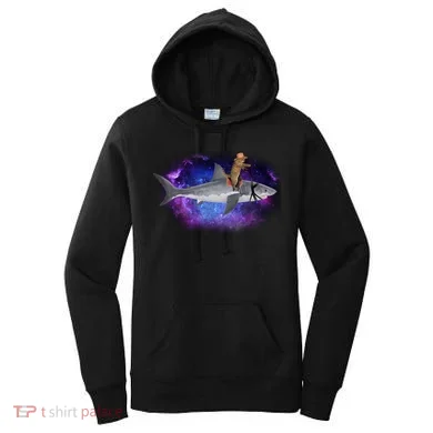 Galaxy Cat Riding Shark Women's Hoodie