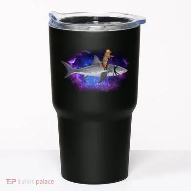 Galaxy Cat Riding Shark Tumbler