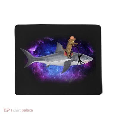 Galaxy Cat Riding Shark Mousepad