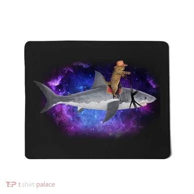 Galaxy Cat Riding Shark Mousepad