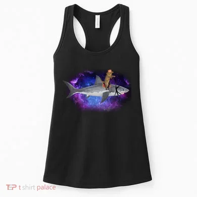 Galaxy Cat Riding Shark Women's Tank Top