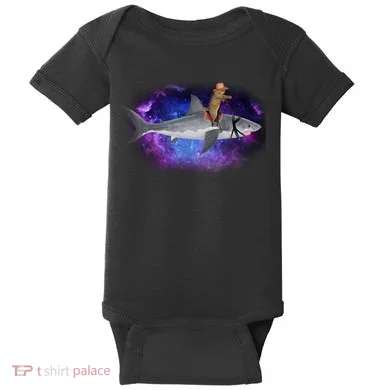 Galaxy Cat Riding Shark Baby Bodysuit