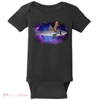 Galaxy Cat Riding Shark Baby Bodysuit thumb 0