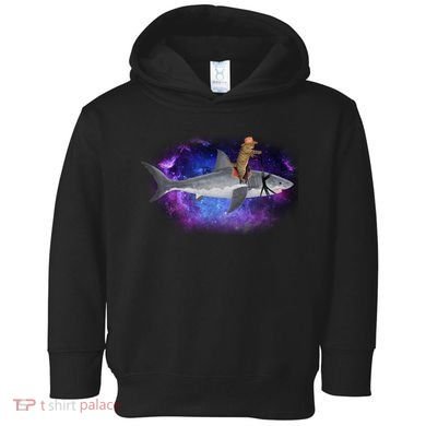 Galaxy Cat Riding Shark Toddler Hoodie