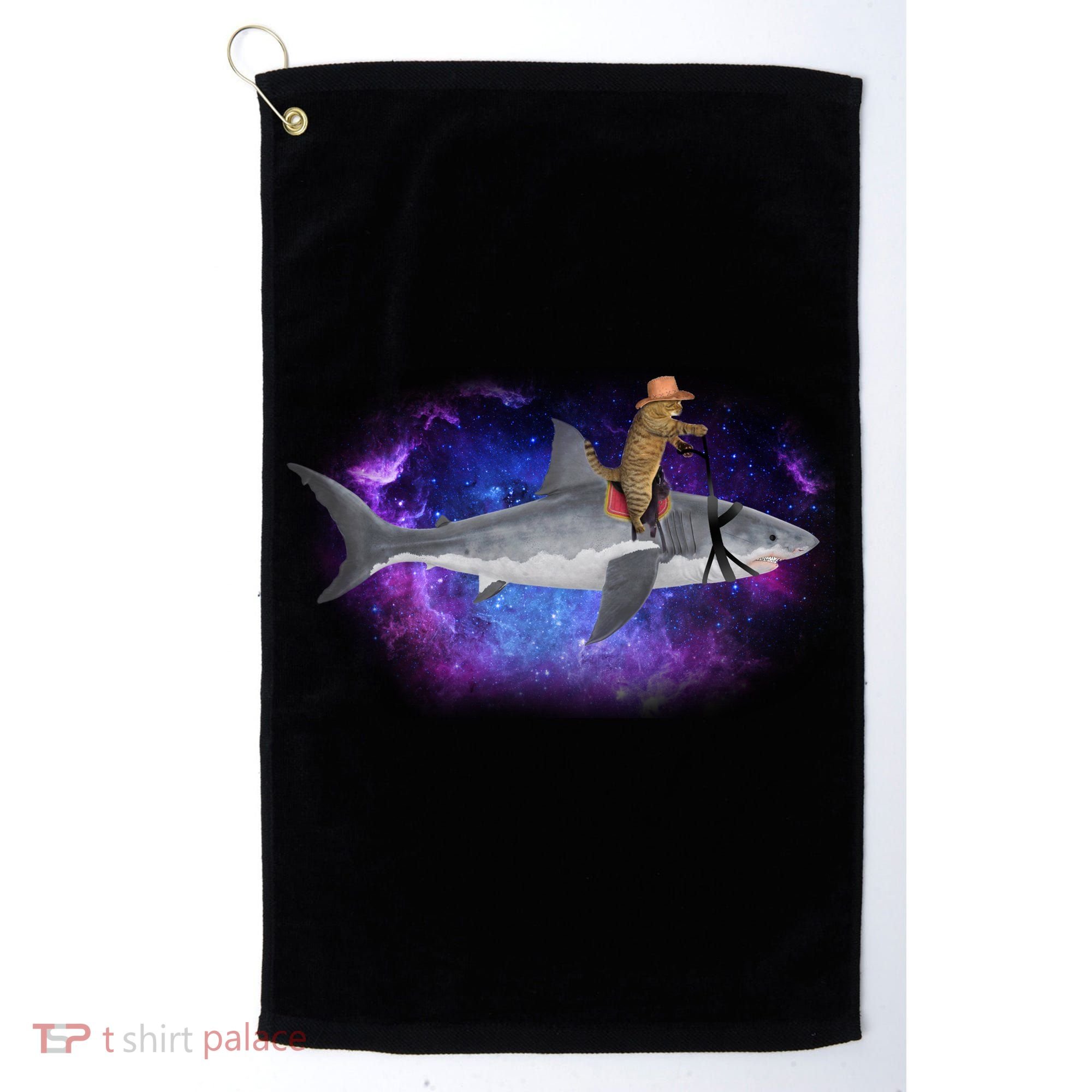Galaxy Cat Riding Shark Golf Towel