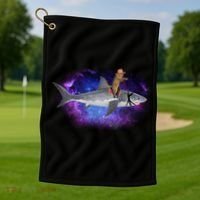 Galaxy Cat Riding Shark Golf Towel thumb 1