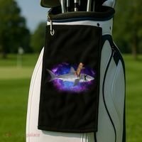 Galaxy Cat Riding Shark Golf Towel thumb 2
