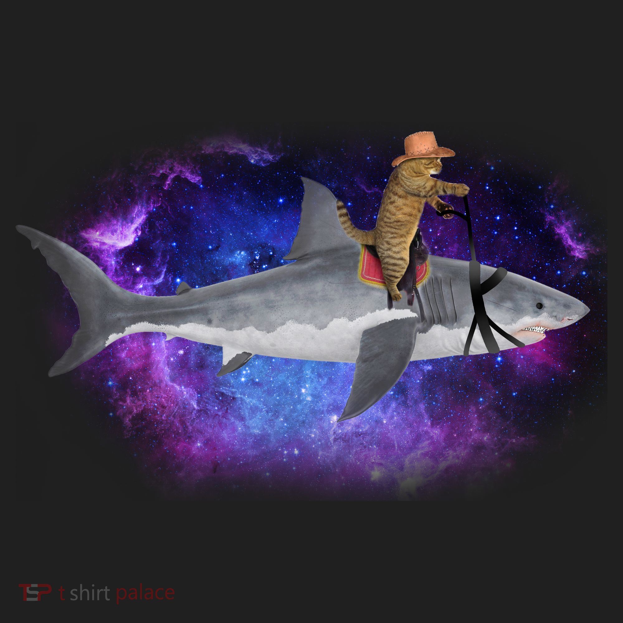 Galaxy Cat Riding Shark Golf Towel