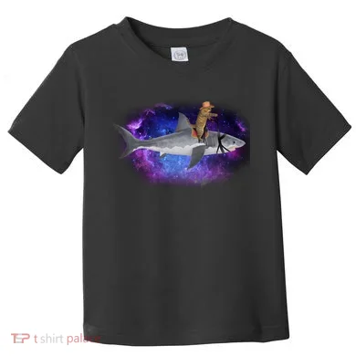 Galaxy Cat Riding Shark Toddler T-Shirt