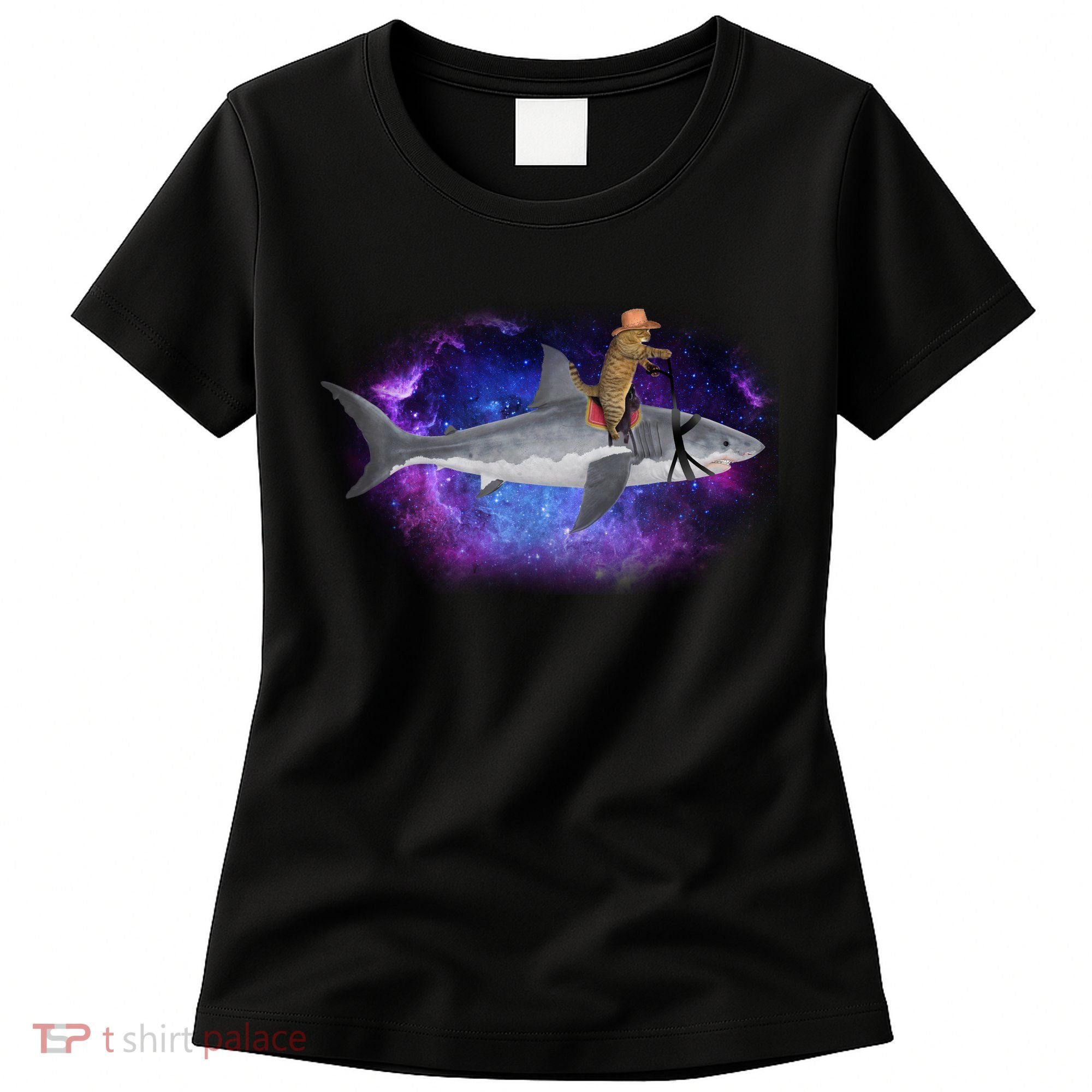 Galaxy Cat Riding Shark Women's T-Shirt