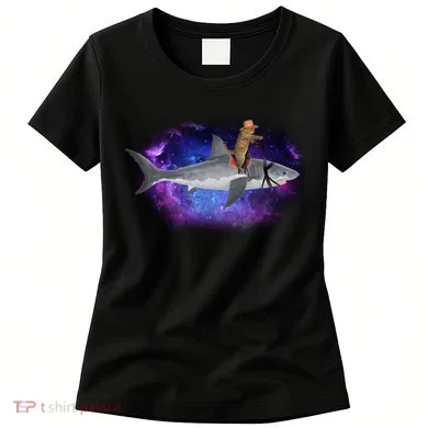Galaxy Cat Riding Shark Women's T-Shirt