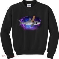Galaxy Cat Riding Shark Kids Sweatshirt thumb 0
