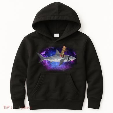 Galaxy Cat Riding Shark Kids Hoodie