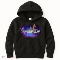 Galaxy Cat Riding Shark Kids Hoodie thumb 0