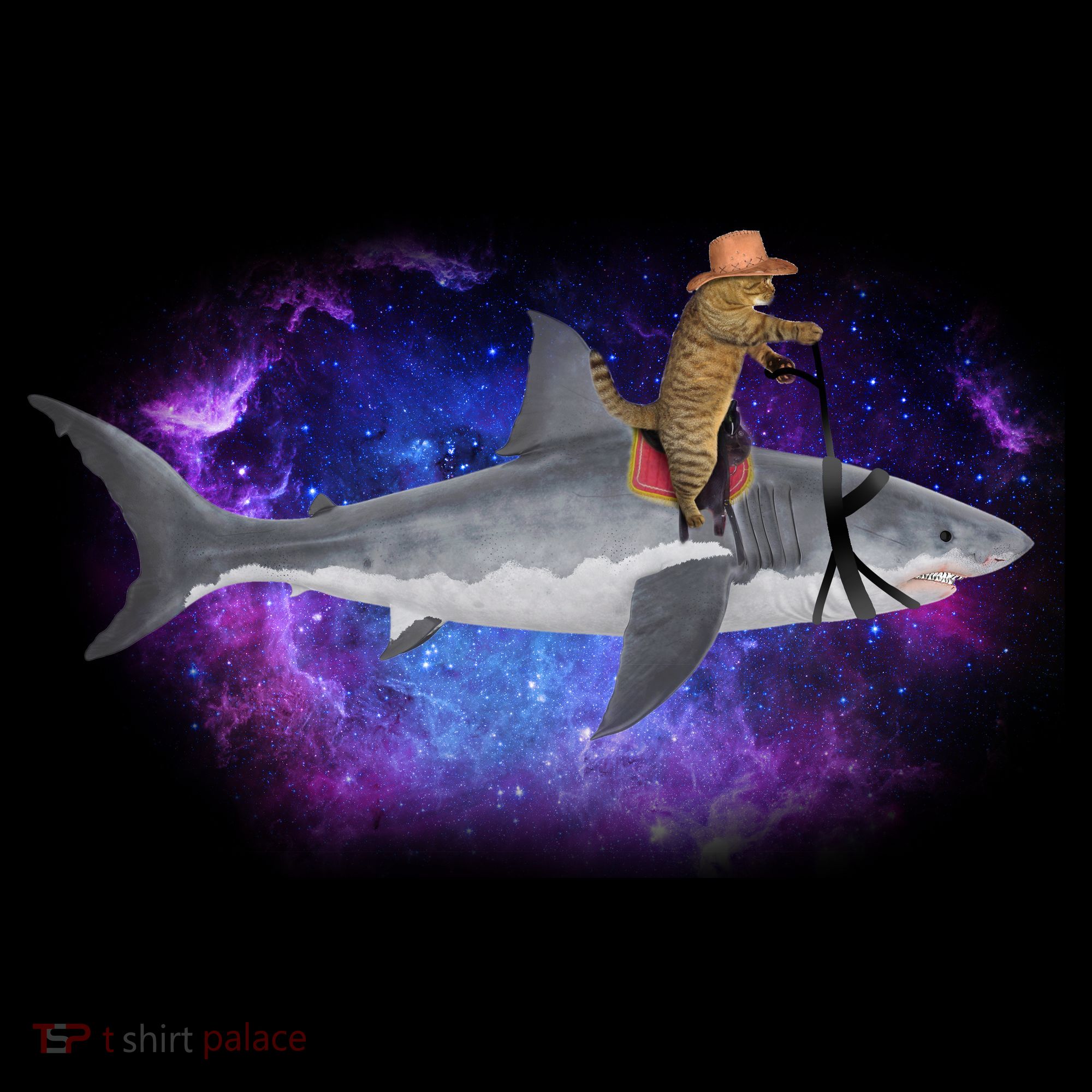 Galaxy Cat Riding Shark Kids Long Sleeve Shirt