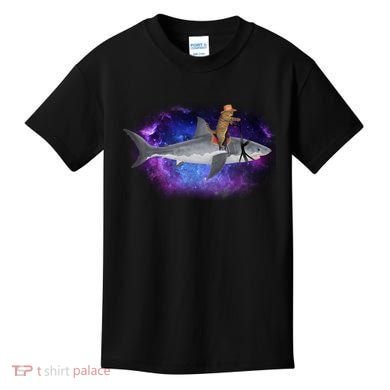 Galaxy Cat Riding Shark Kids T-Shirt