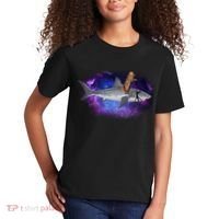 Galaxy Cat Riding Shark Kids T-Shirt thumb 2