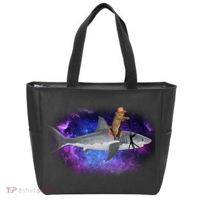 Galaxy Cat Riding Shark Tote Bag