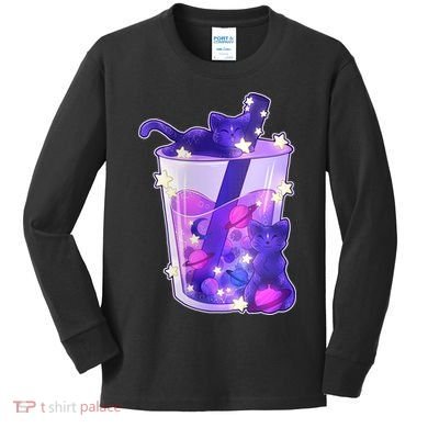 Galaxy Cats Boba Tea Kids Long Sleeve Shirt