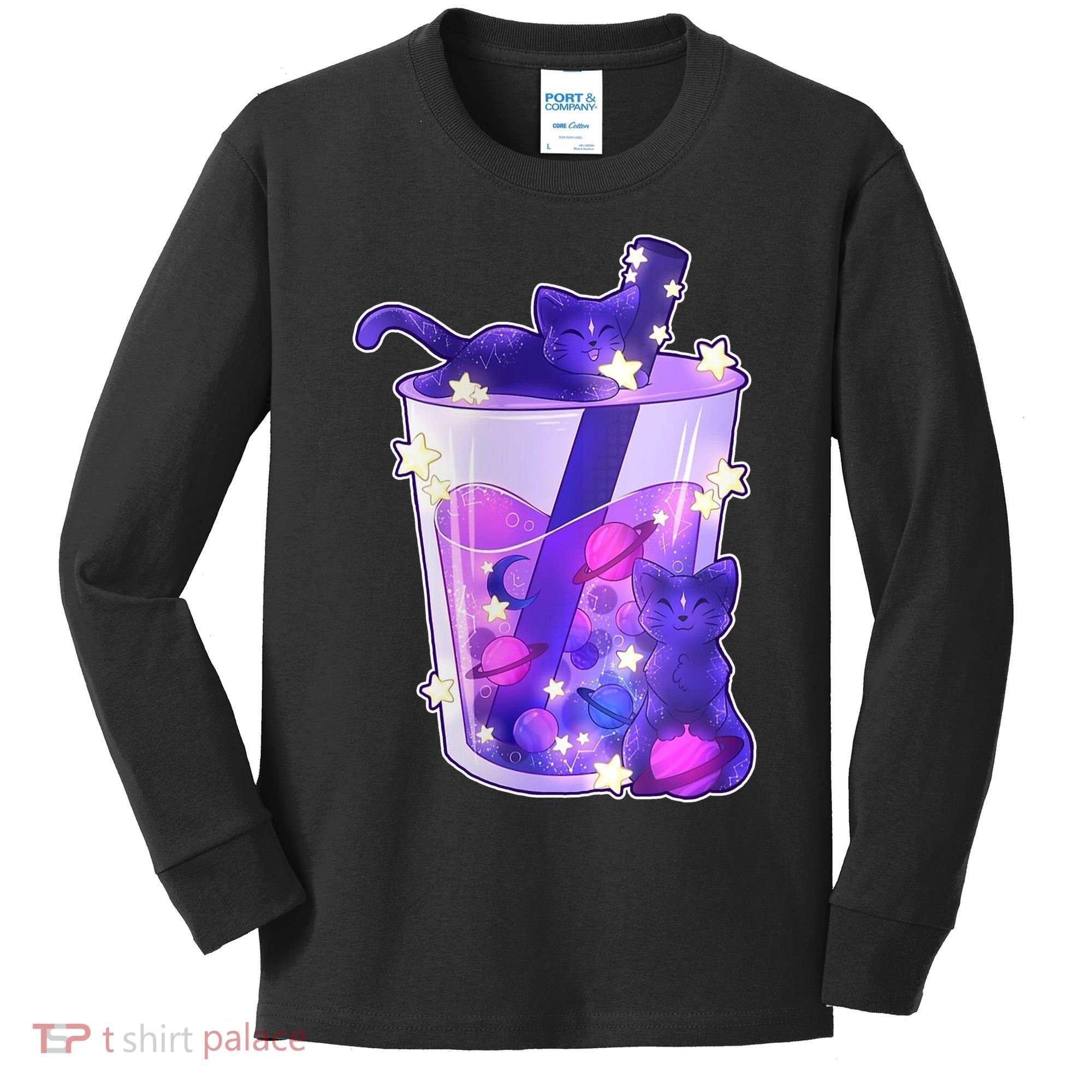 Galaxy Cats Boba Tea Kids Long Sleeve Shirt