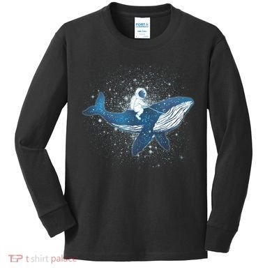 Galaxy Space Astronaut Whale Kids Long Sleeve Shirt