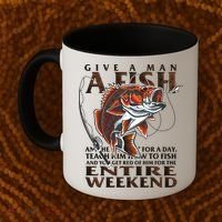 Give A Man A Fish Funny Fishing Fanatic Coffee Mug thumb 2