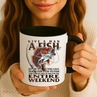 Give A Man A Fish Funny Fishing Fanatic Coffee Mug thumb 3