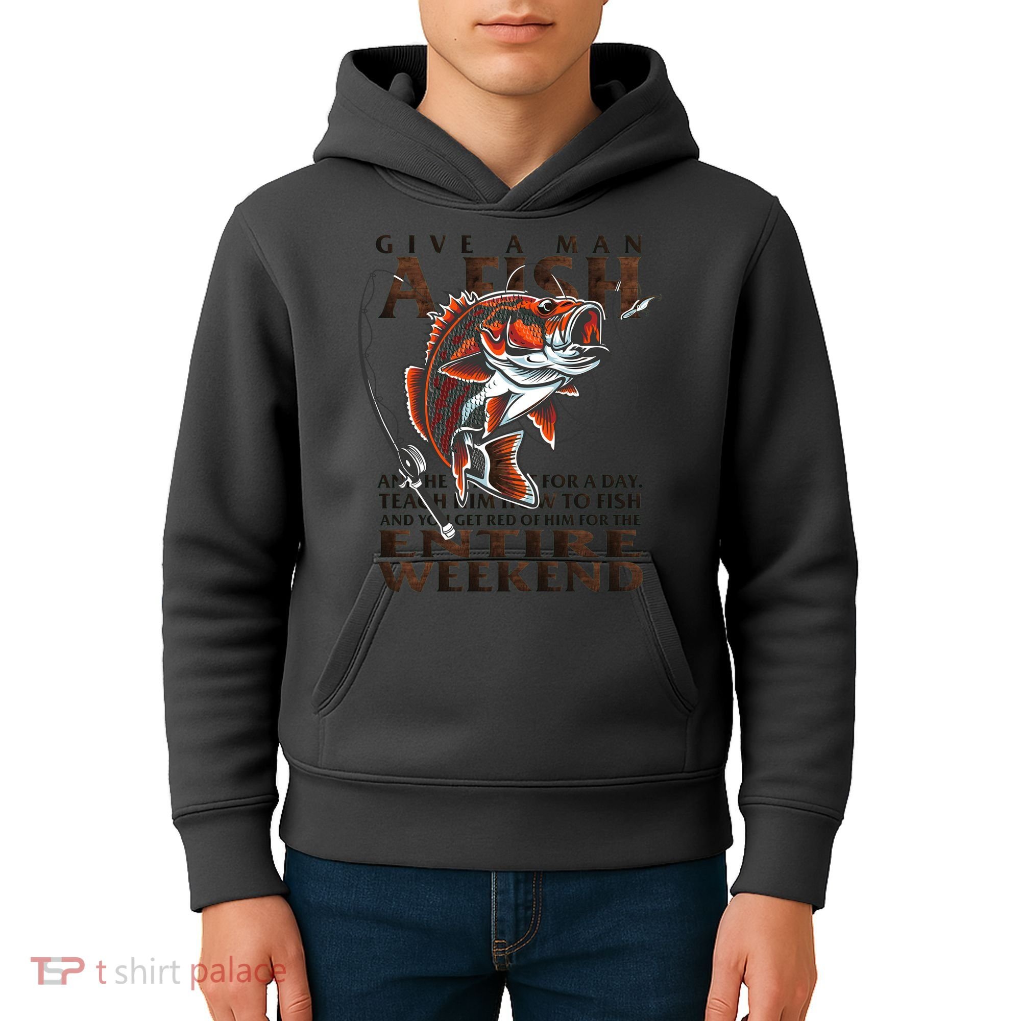 Give A Man A Fish Funny Fishing Fanatic Kids Hoodie