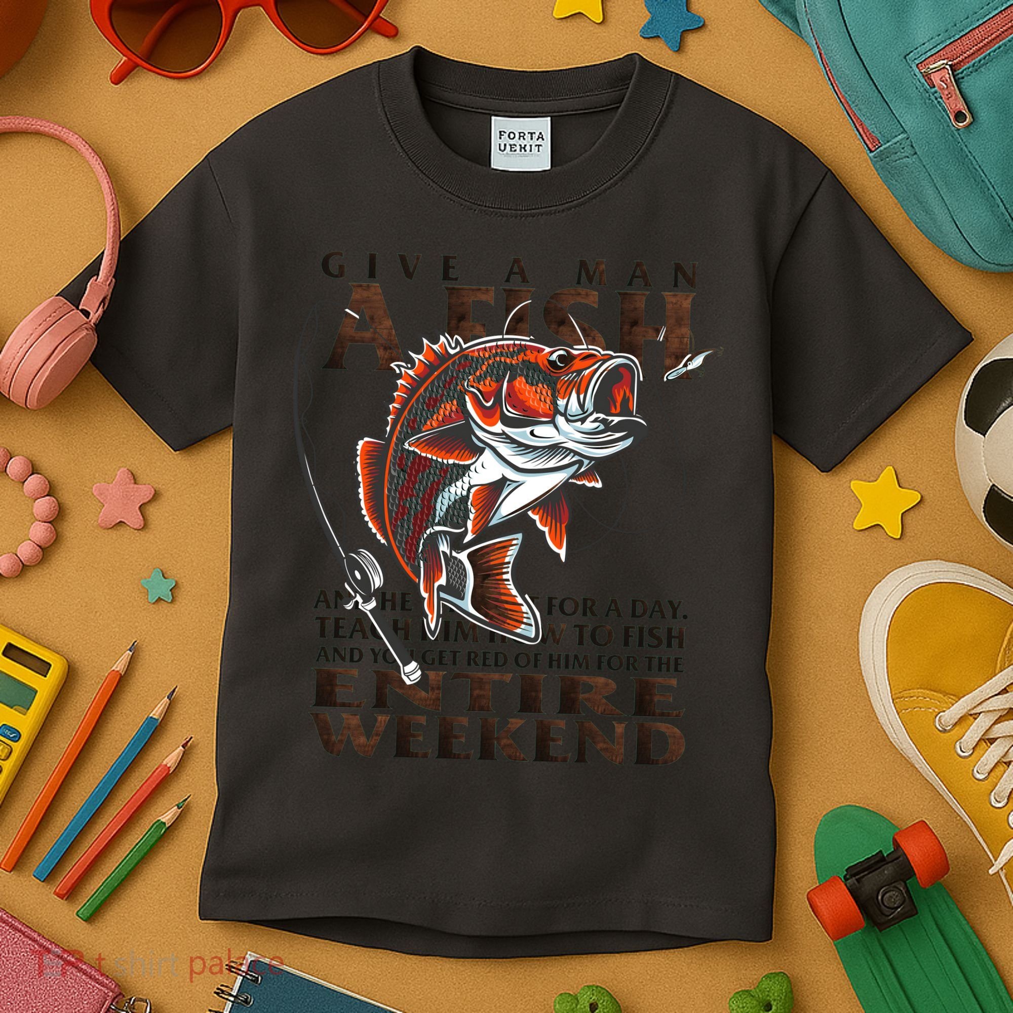 Give A Man A Fish Funny Fishing Fanatic Kids T-Shirt