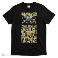 Give A Man A Fish You Feed Him For A Day Teach Him To Fish Funny T-Shirt thumb 0