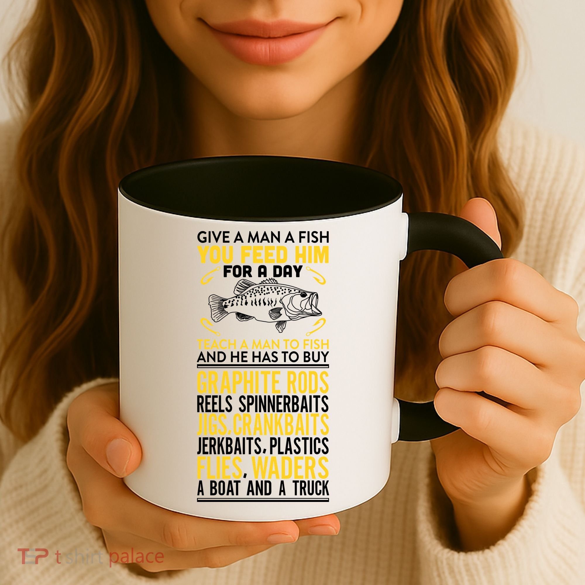 Give A Man A Fish You Feed Him For A Day Teach Him To Fish Funny Coffee Mug