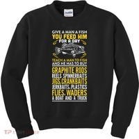 Give A Man A Fish You Feed Him For A Day Teach Him To Fish Funny Kids Sweatshirt thumb 0