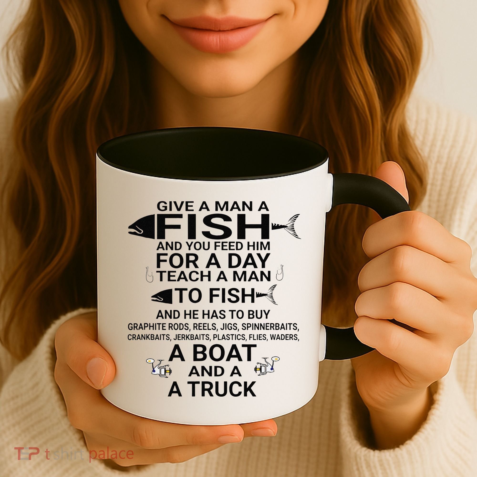 Give A Man A Fish Or Teach Him To Fish Fishing Coffee Mug