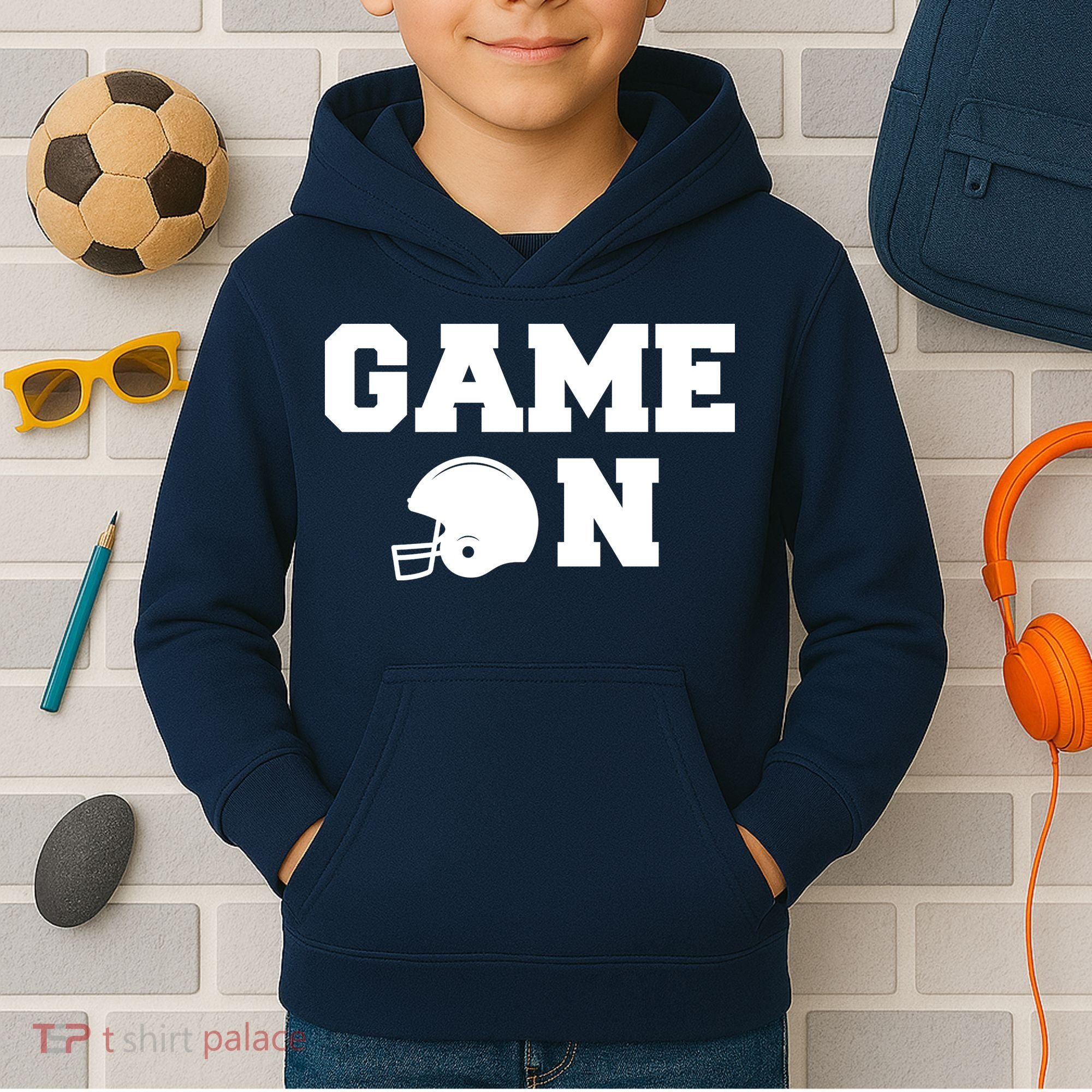 Game On Football Fan Helmet Kids Hoodie