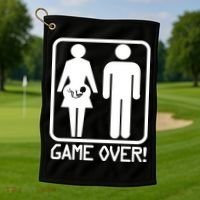 Game Over Pregnant Funny Golf Towel thumb 1